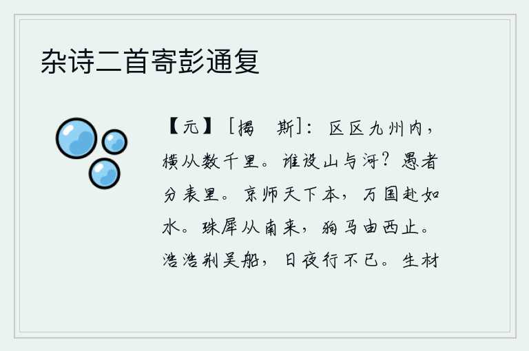 杂诗二首寄彭通复