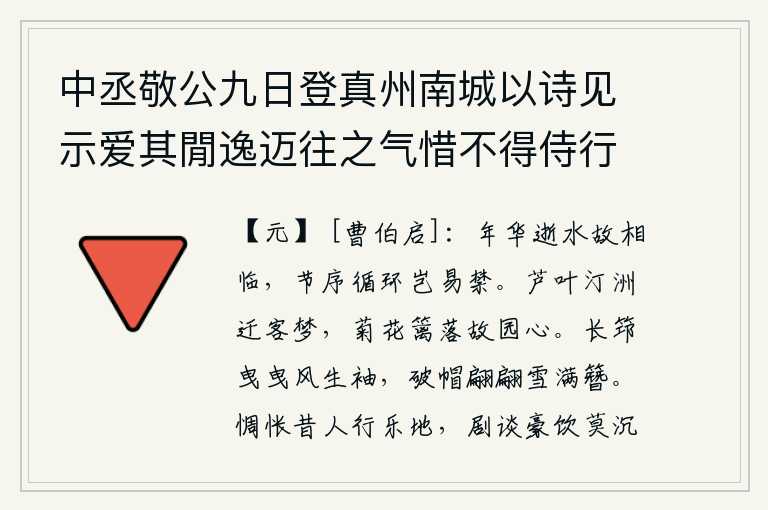 中丞敬公九日登真州南城以诗见示爱其閒逸迈往之气惜不得侍行遂想像和呈二首 其一