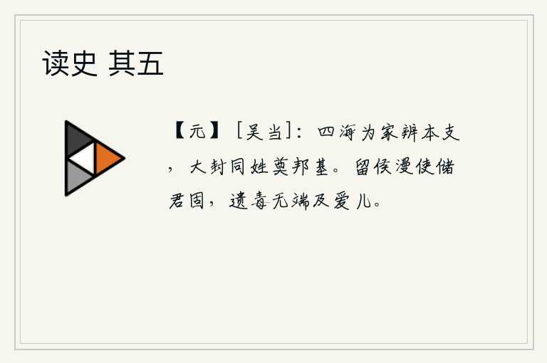 读史 其五，四海之内为了区别家族的本分和支系,大封同姓为王来奠定国家的基业。留侯胡乱唆使太子稳固,留下的毒害无缘无故伤害了爱子。