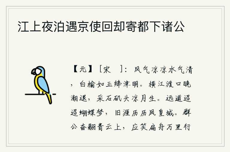 江上夜泊遇京使回却寄都下诸公