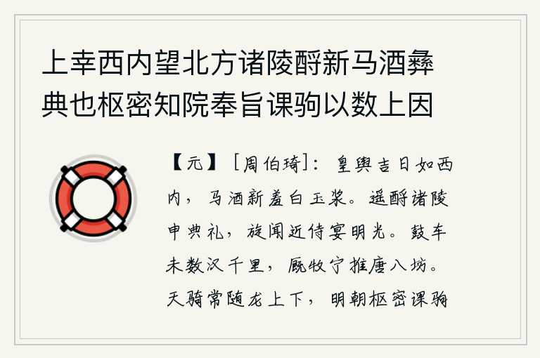 上幸西内望北方诸陵酹新马酒彝典也枢密知院奉旨课驹以数上因赋七言